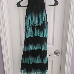 Weissman Black and Teal Fringe Dance Dress